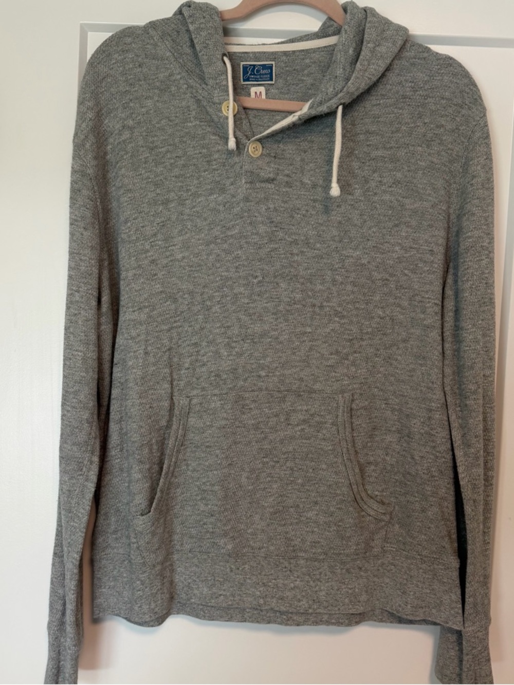 J. Crew Men’s Light Gray Hooded Henley Pullover